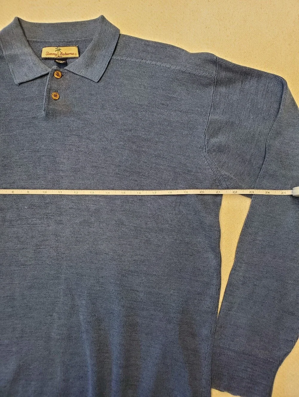 Tommy Bahama Men's L Long Sleeve Knit Polo Sweater Blue Silk Cotton Blend